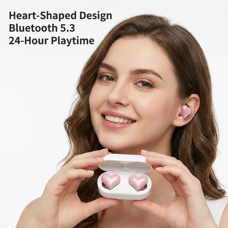 Avamoon Heart Shape Wireless Noise Cancelling In-Ear Gaming Headset with LED Touch Control for Girls and Women Electronic Gift Made of Durable PC ABS Material Bluetooth 5.3 Connection Clear Calls IPX4 Water Resistant